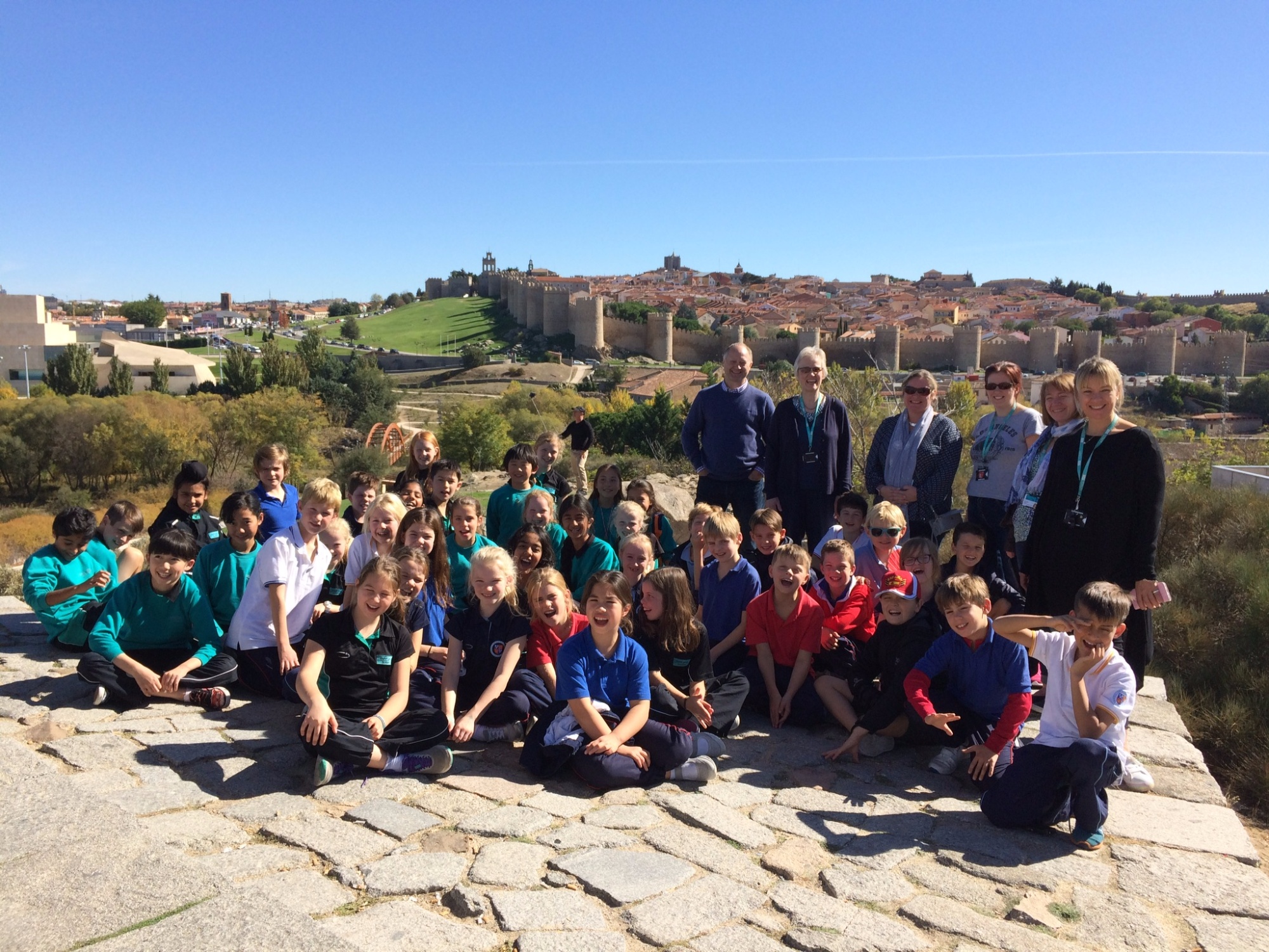 Students and view of Salamanca