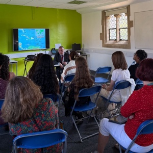 Professor Forsdick talks to Stephen Perse Cambridge students